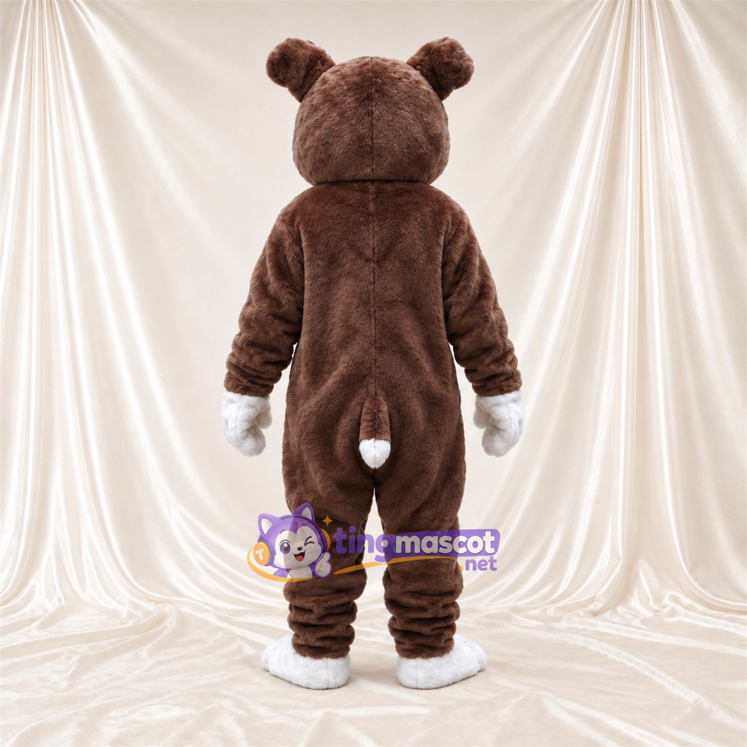 Costume de mascotte Bouledogue – marron / blanc – Gants (blanc); Pieds (blanc) Costume de mascotte Bouledogue – marron / blanc – Gants (blanc); Pieds (blanc)