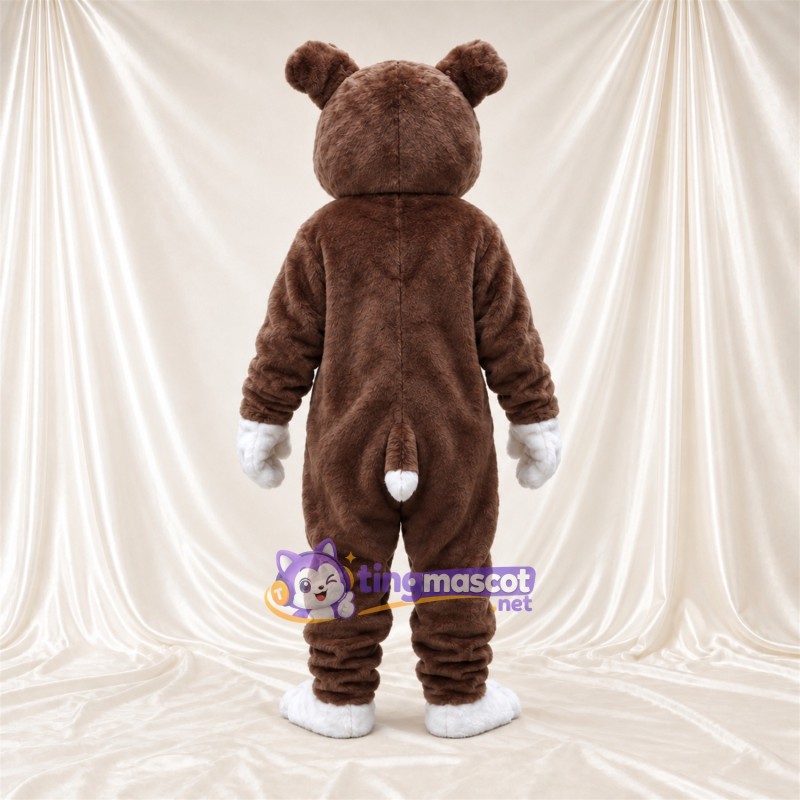 Costume de mascotte Bouledogue – marron / blanc – Gants (blanc); Pieds (blanc) Costume de mascotte Bouledogue – marron / blanc – Gants (blanc); Pieds (blanc)