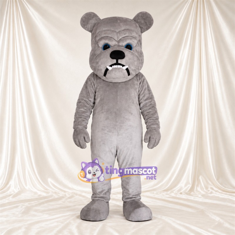 Costume de mascotte Bouledogue – gris – Museau (blanc); Grandes incisives