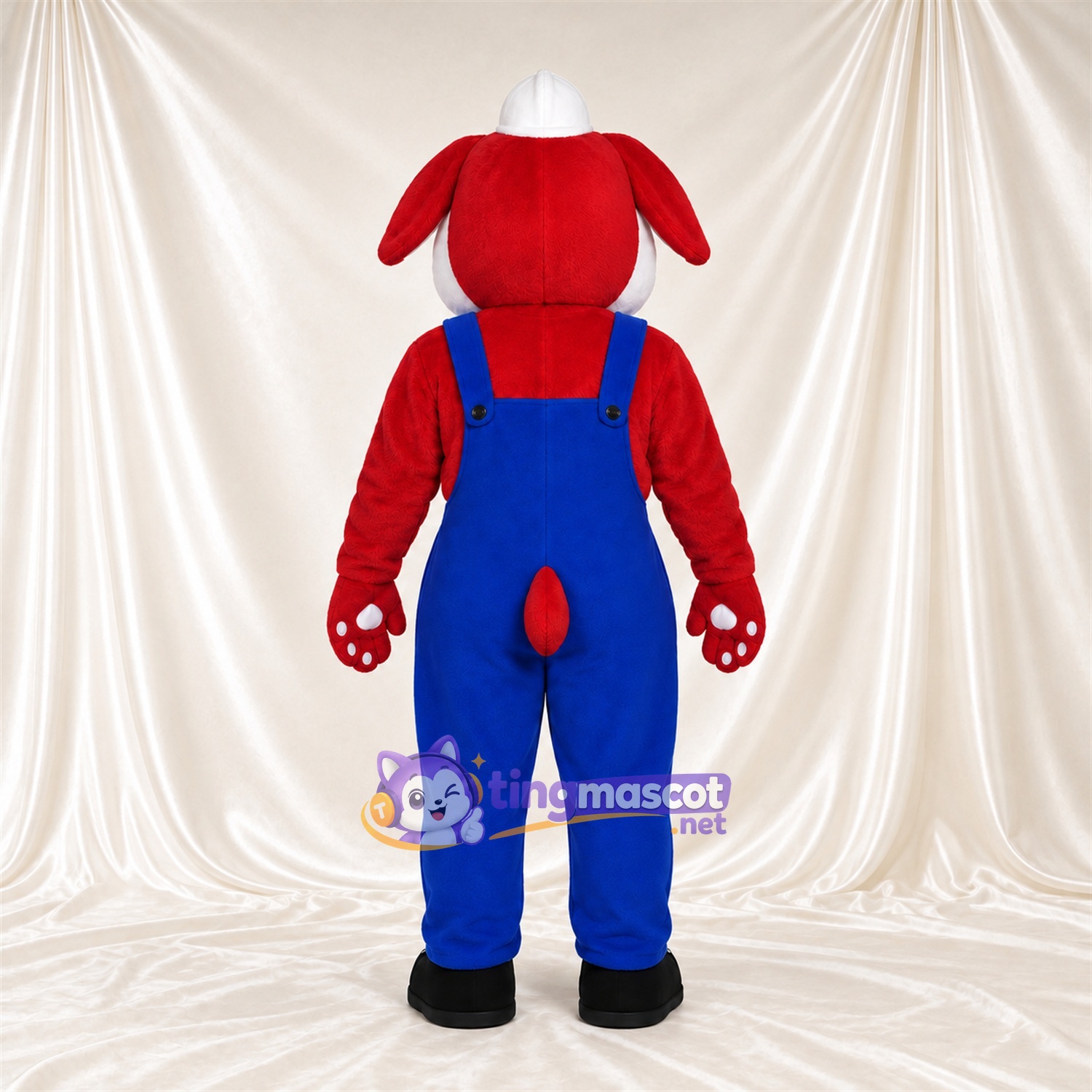 Costume de mascotte Bouledogue – rouge – Salopette (bleu) Costume de mascotte Bouledogue – rouge – Salopette (bleu)