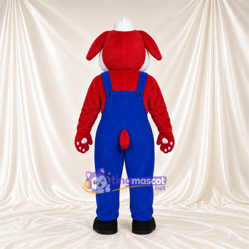 Costume de mascotte Bouledogue – rouge – Salopette (bleu) Costume de mascotte Bouledogue – rouge – Salopette (bleu)