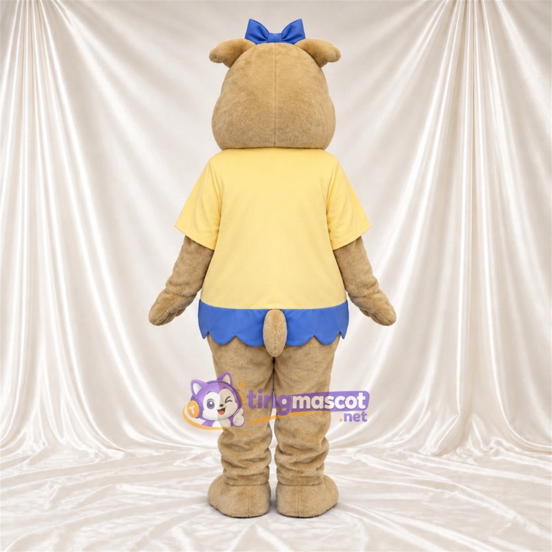 Costume de mascotte Bouledogue – brun clair – Chemise (jaune); Nœud (bleu) Costume de mascotte Bouledogue – brun clair – Chemise (jaune); Nœud (bleu)