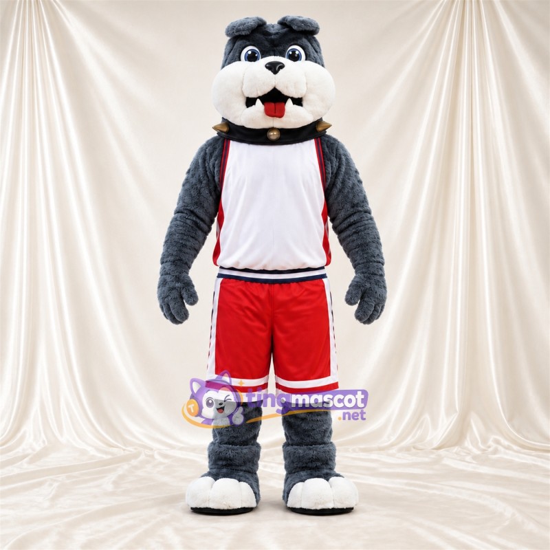 Costume de mascotte Bouledogue – gris – Chemise (blanc); Short (rouge) Costume de mascotte Bouledogue – gris – Chemise (blanc); Short (rouge)