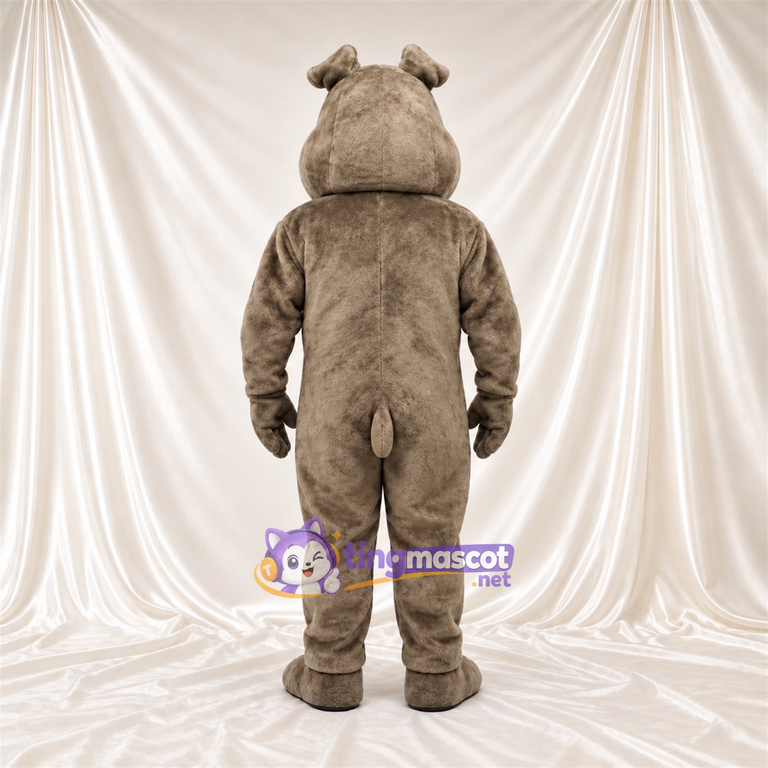 Costume de mascotte Bouledogue – gris – Museau (blanc); Sourcils inclinés Costume de mascotte Bouledogue – gris – Museau (blanc); Sourcils inclinés