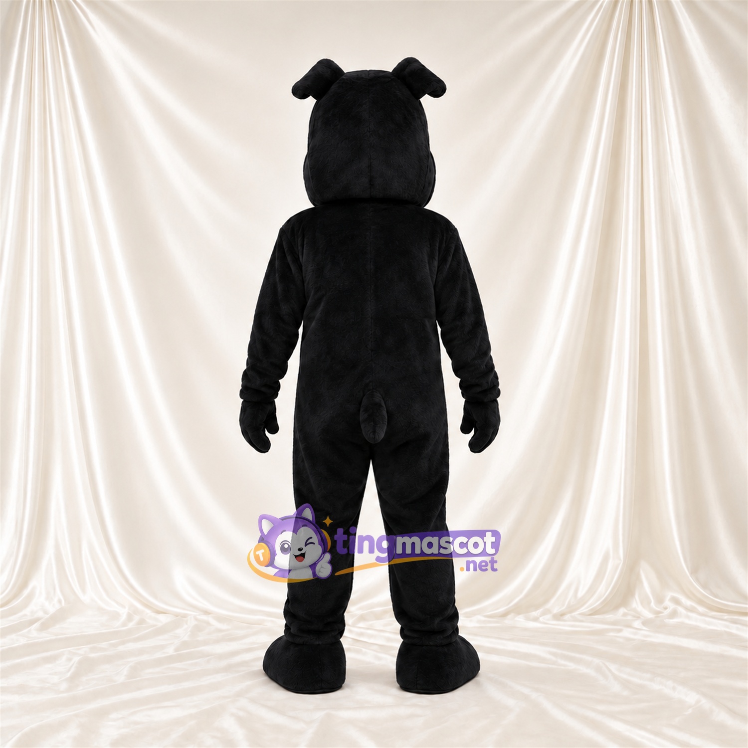 Black Bulldog Mascot Costume - Wrinkled Face and Pointed Fangs Black Bulldog Mascot Costume - Wrinkled Face and Pointed Fangs