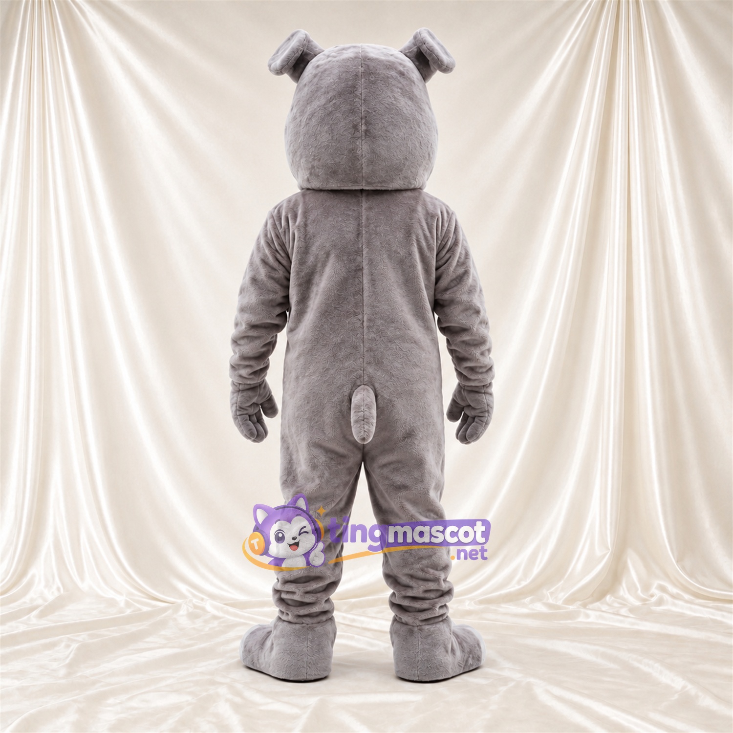 Costume de mascotte Bouledogue – gris – Museau (blanc); Yeux (bleu) Costume de mascotte Bouledogue – gris – Museau (blanc); Yeux (bleu)
