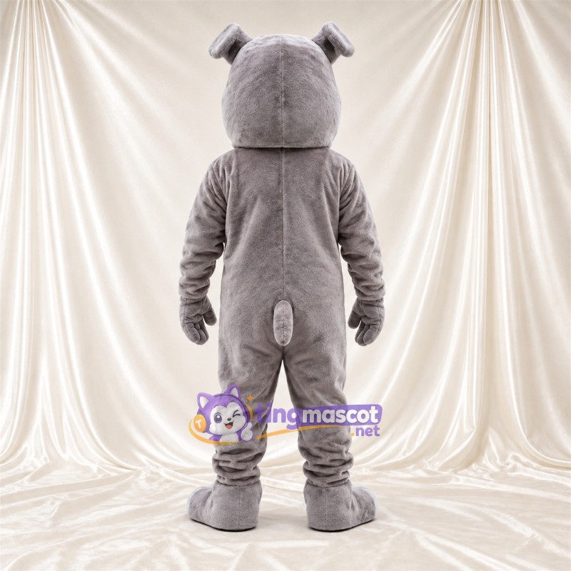 Costume de mascotte Bouledogue – gris – Museau (blanc); Yeux (bleu) Costume de mascotte Bouledogue – gris – Museau (blanc); Yeux (bleu)