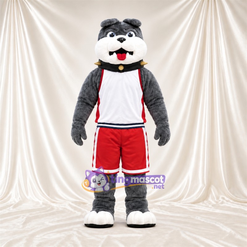 Costume de mascotte Bouledogue – gris – Chemise (blanc); Short (rouge) Costume de mascotte Bouledogue – gris – Chemise (blanc); Short (rouge)