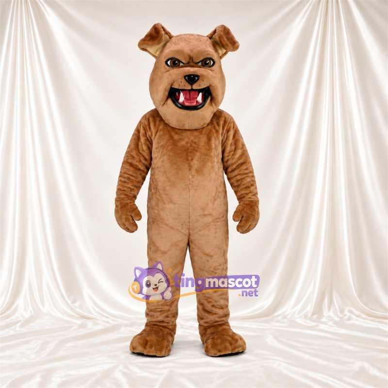 Costume de mascotte Bouledogue – brun clair – Bouche ouverte Costume de mascotte Bouledogue – brun clair – Bouche ouverte