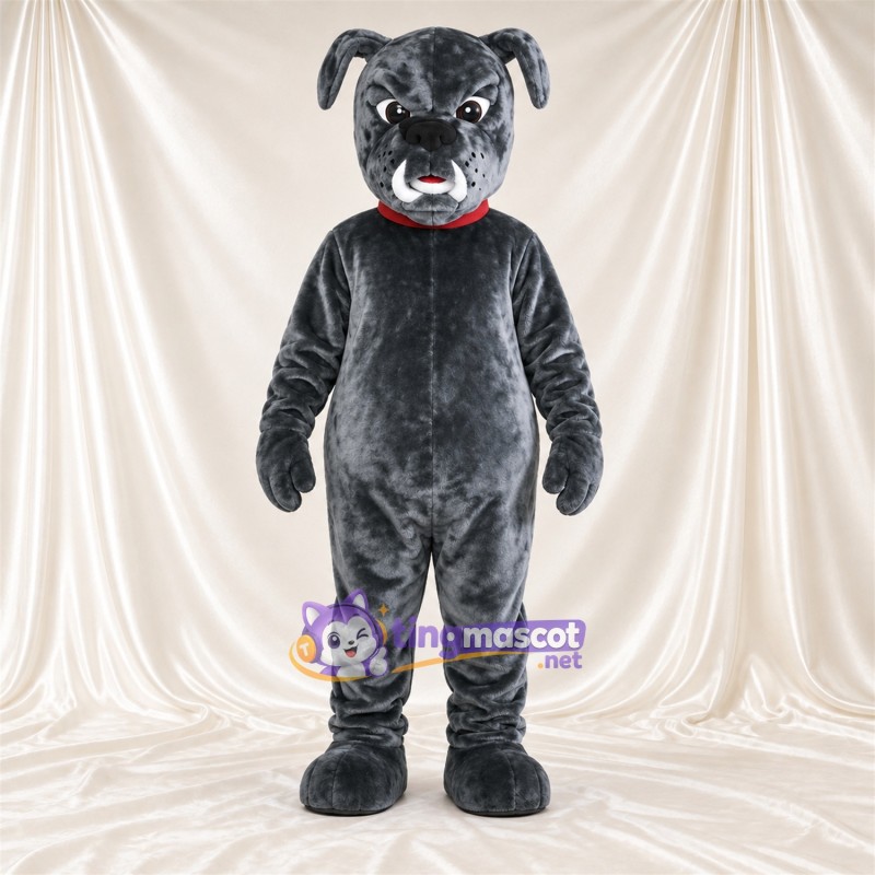 Maskottchenkostüm Bulldogge – grau – Kragen (rot); Zunge (rot) Maskottchenkostüm Bulldogge – grau – Kragen (rot); Zunge (rot)