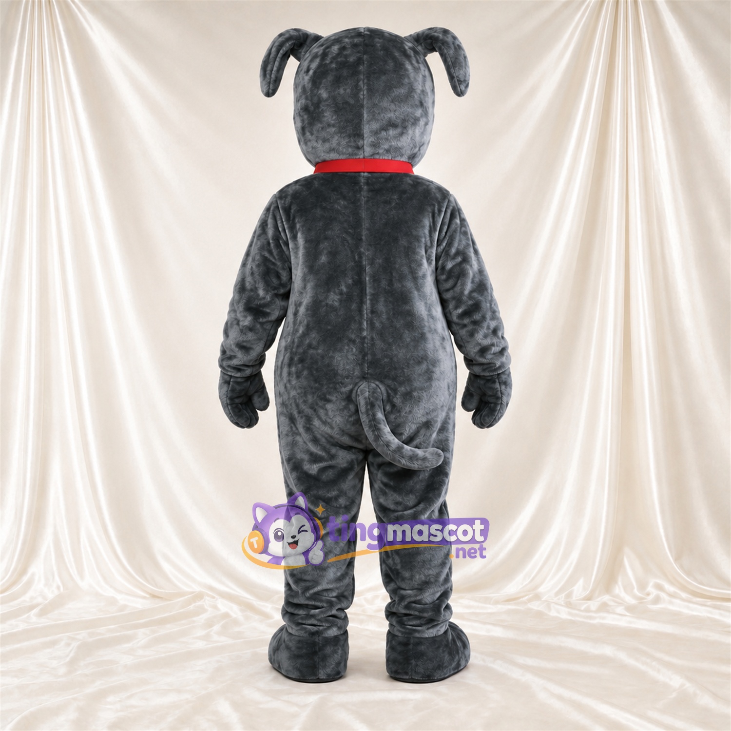 Maskottchenkostüm Bulldogge – grau – Kragen (rot); Zunge (rot) Maskottchenkostüm Bulldogge – grau – Kragen (rot); Zunge (rot)