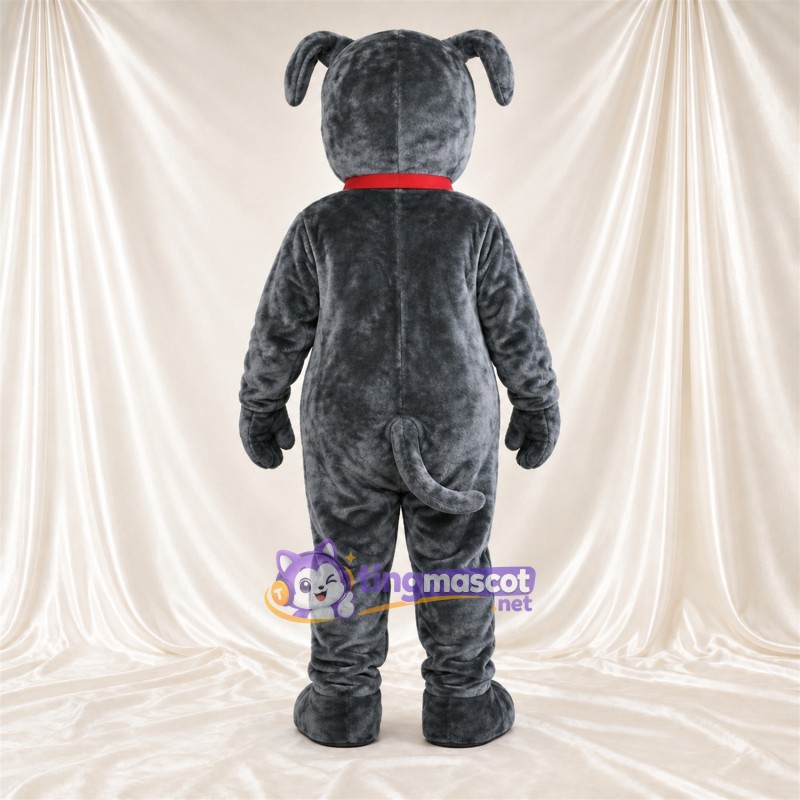 Maskottchenkostüm Bulldogge – grau – Kragen (rot); Zunge (rot) Maskottchenkostüm Bulldogge – grau – Kragen (rot); Zunge (rot)