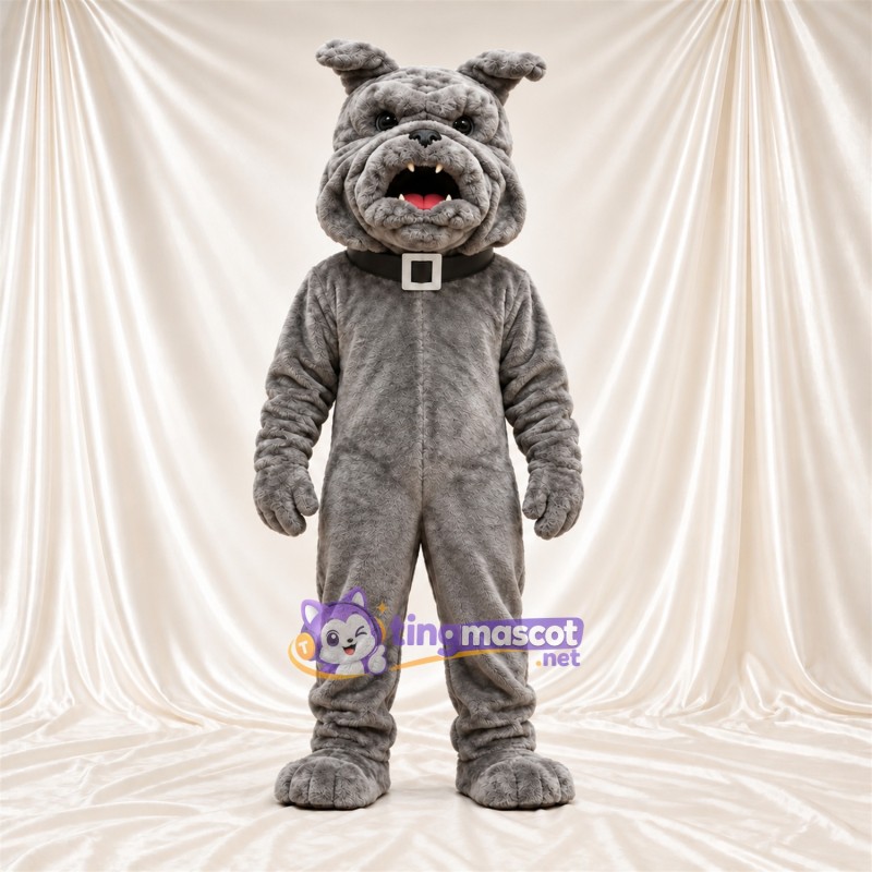 Maskottchenkostüm Bulldogge – grau – Kragen (schwarz) Maskottchenkostüm Bulldogge – grau – Kragen (schwarz)