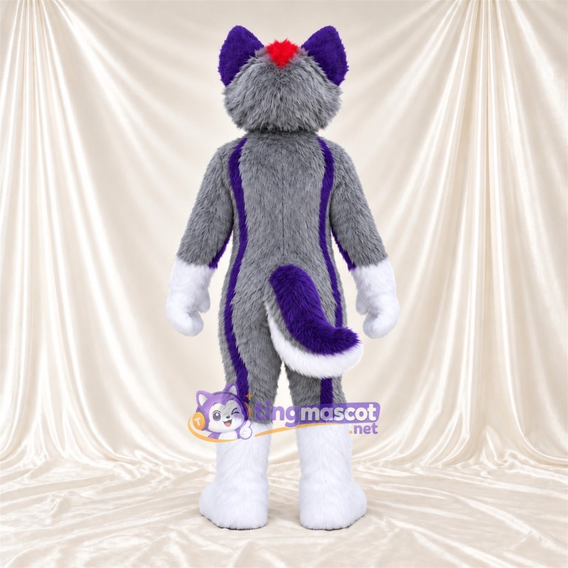 Gray and Purple Husky Mascot Costume - White Belly Gray and Purple Husky Mascot Costume - White Belly