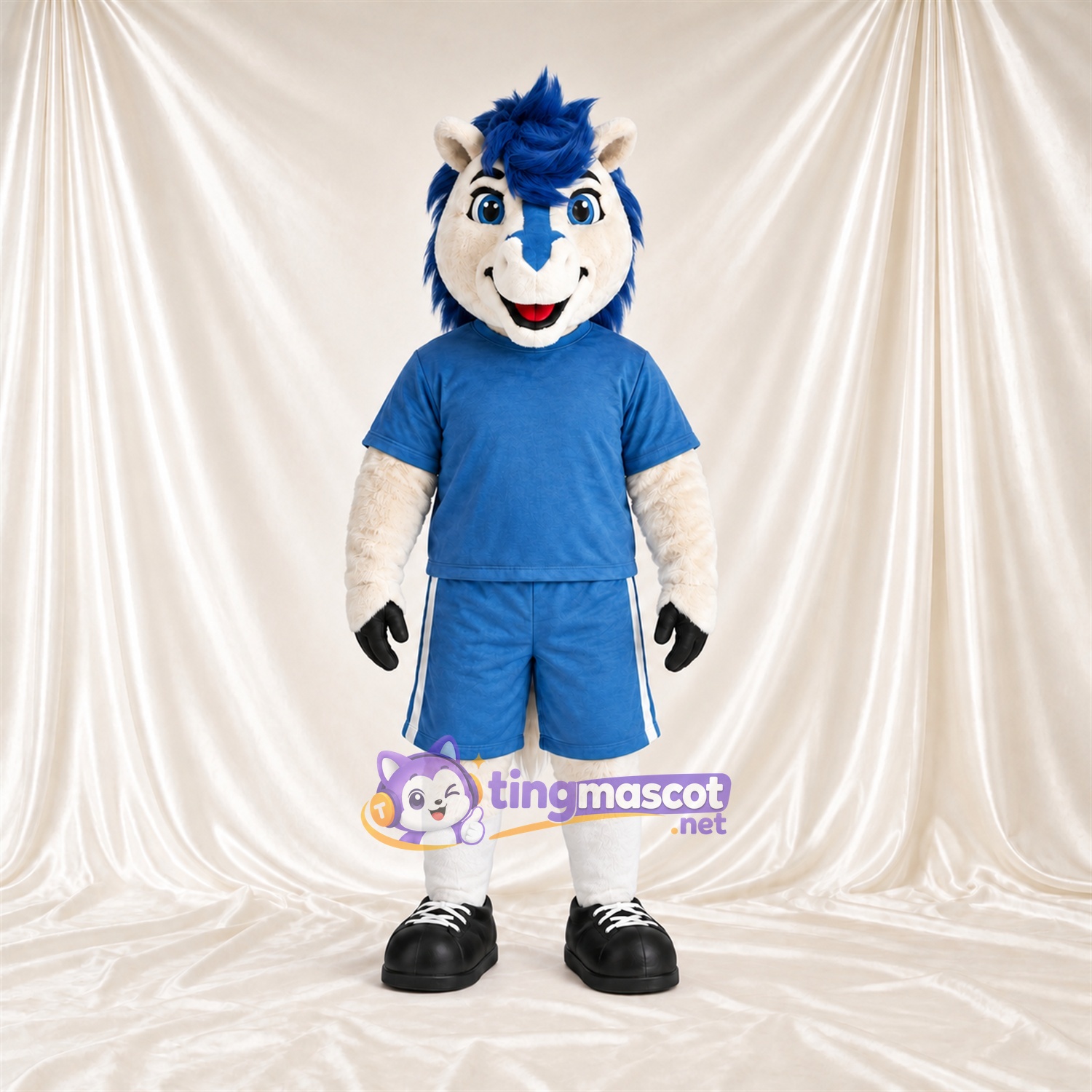 Costume de mascotte Husky – blanc / bleu – Tenue de sport (bleu) Costume de mascotte Husky – blanc / bleu – Tenue de sport (bleu)