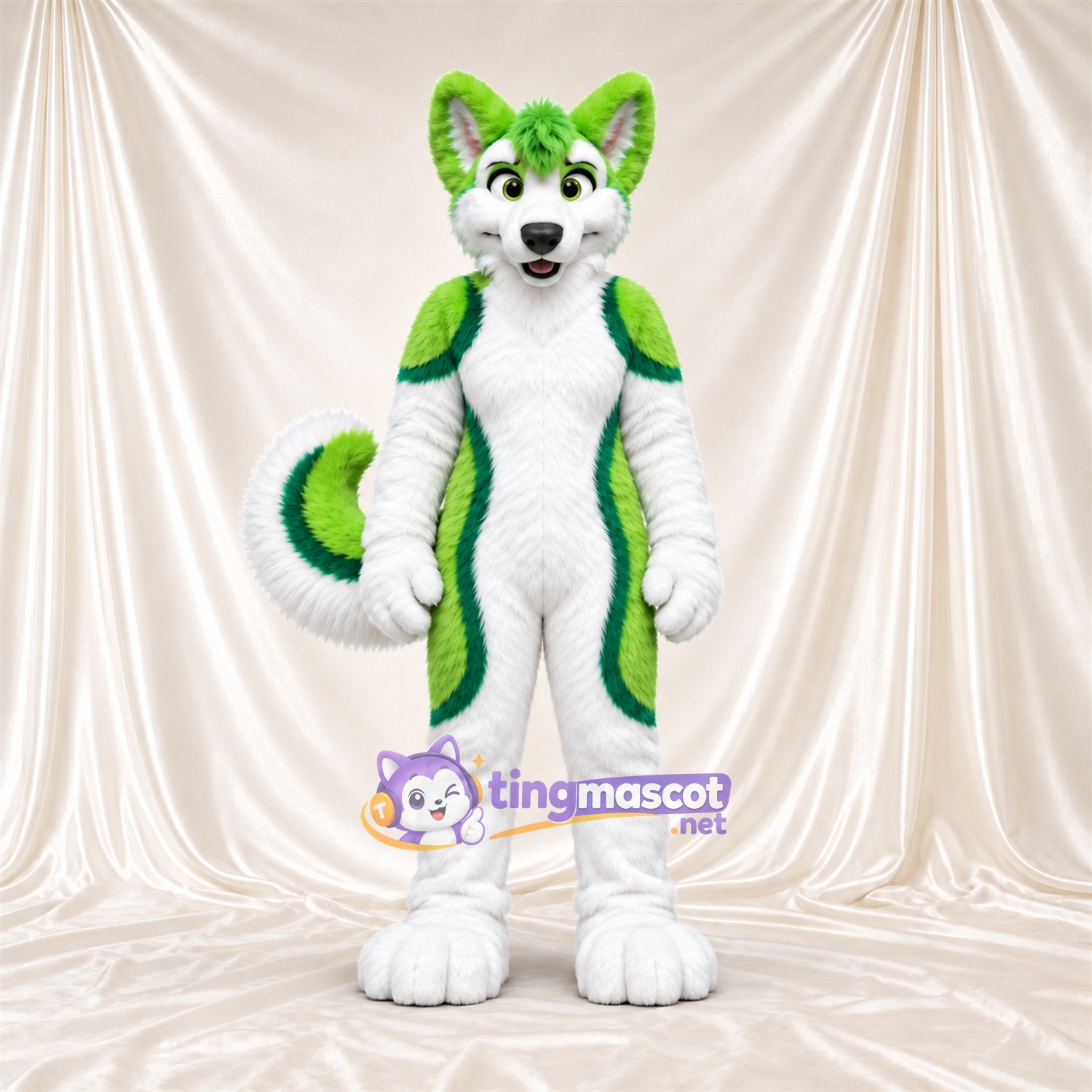 Costume de mascotte Husky – vert / blanc Costume de mascotte Husky – vert / blanc