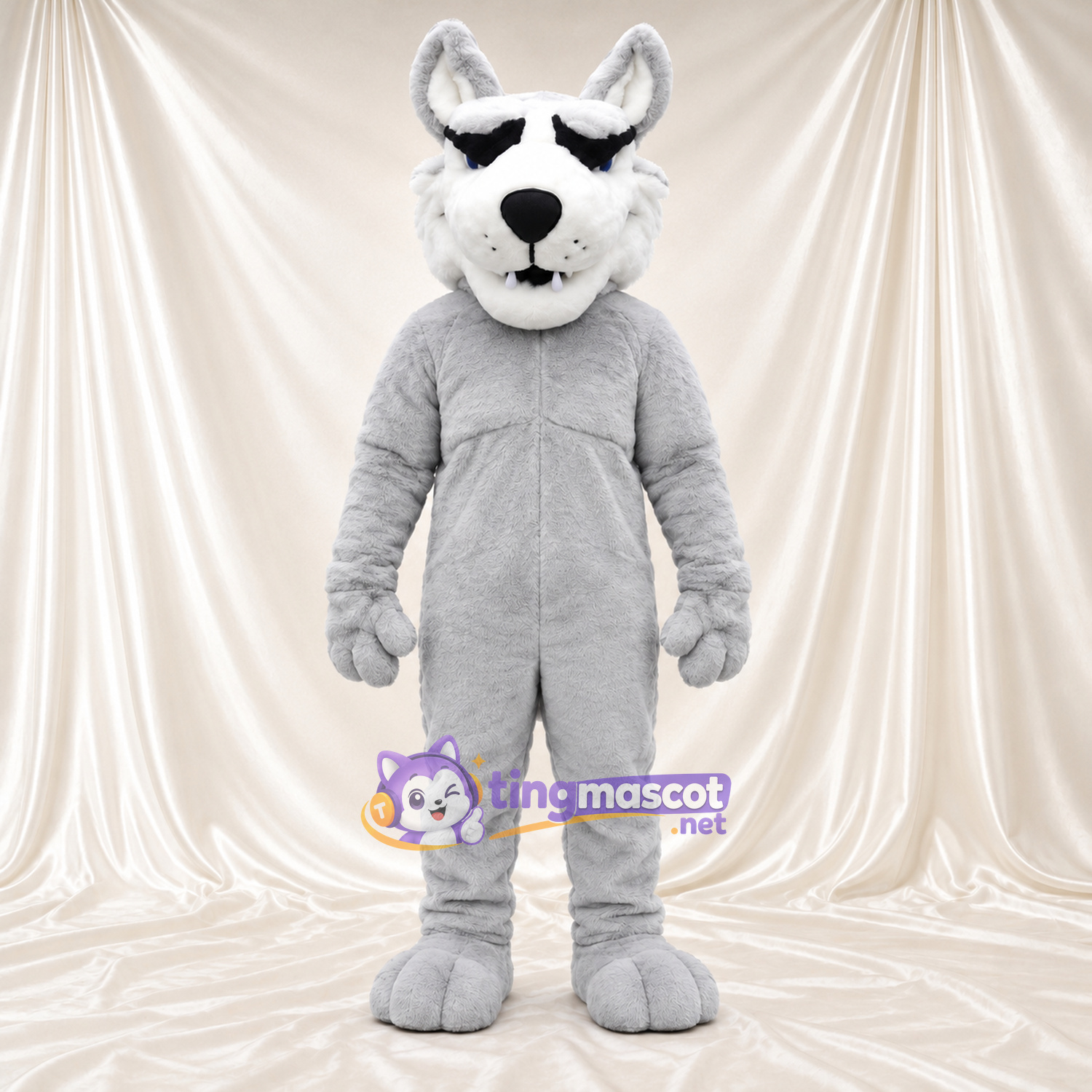 Costume de mascotte Husky – blanc – Queue ronde; Sourcils inclinés Costume de mascotte Husky – blanc – Queue ronde; Sourcils inclinés