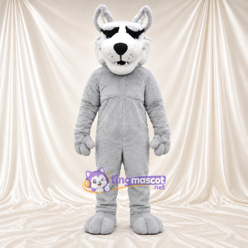 Costume de mascotte Husky – blanc – Queue ronde; Sourcils inclinés Costume de mascotte Husky – blanc – Queue ronde; Sourcils inclinés