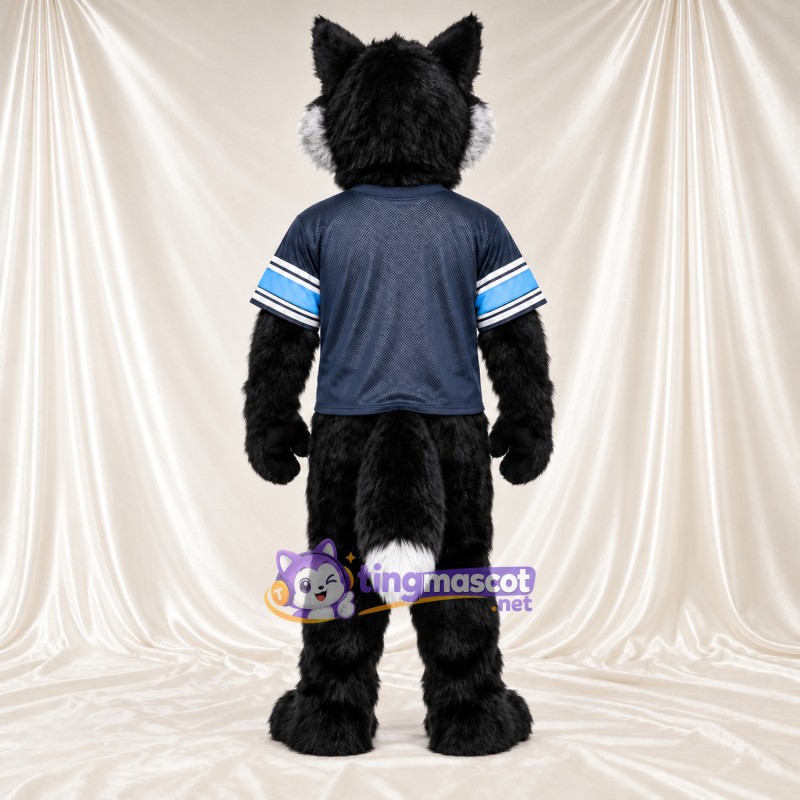 Costume de mascotte Husky – noir / blanc – Maillot (bleu) Costume de mascotte Husky – noir / blanc – Maillot (bleu)
