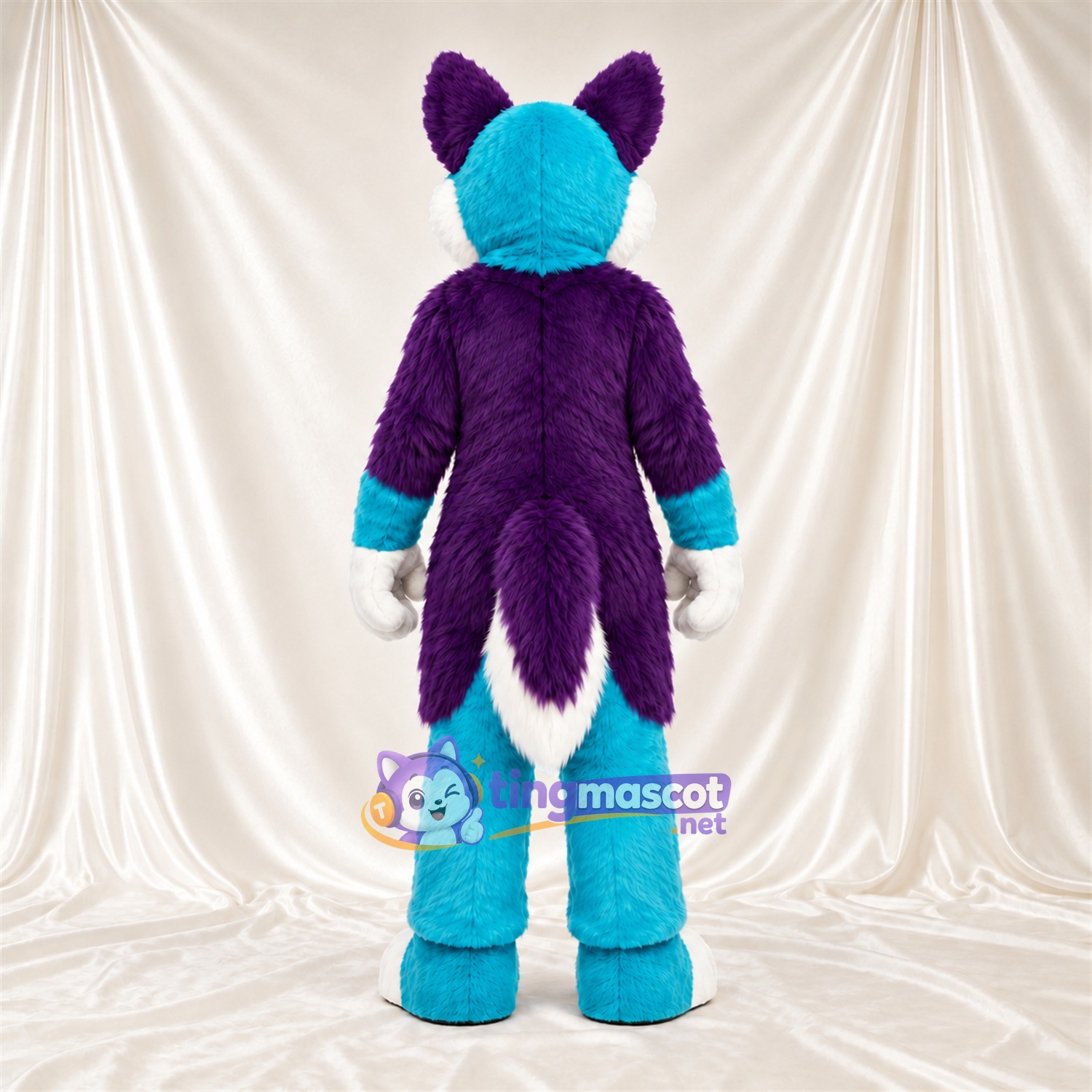Purple and Teal Husky Mascot Costume - White Belly Purple and Teal Husky Mascot Costume - White Belly