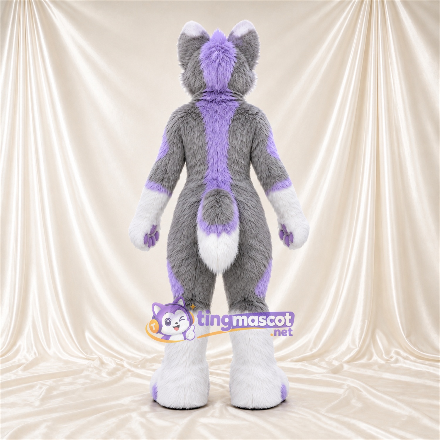 Gray and Purple Dog Mascot Costume - White Belly Gray and Purple Dog Mascot Costume - White Belly