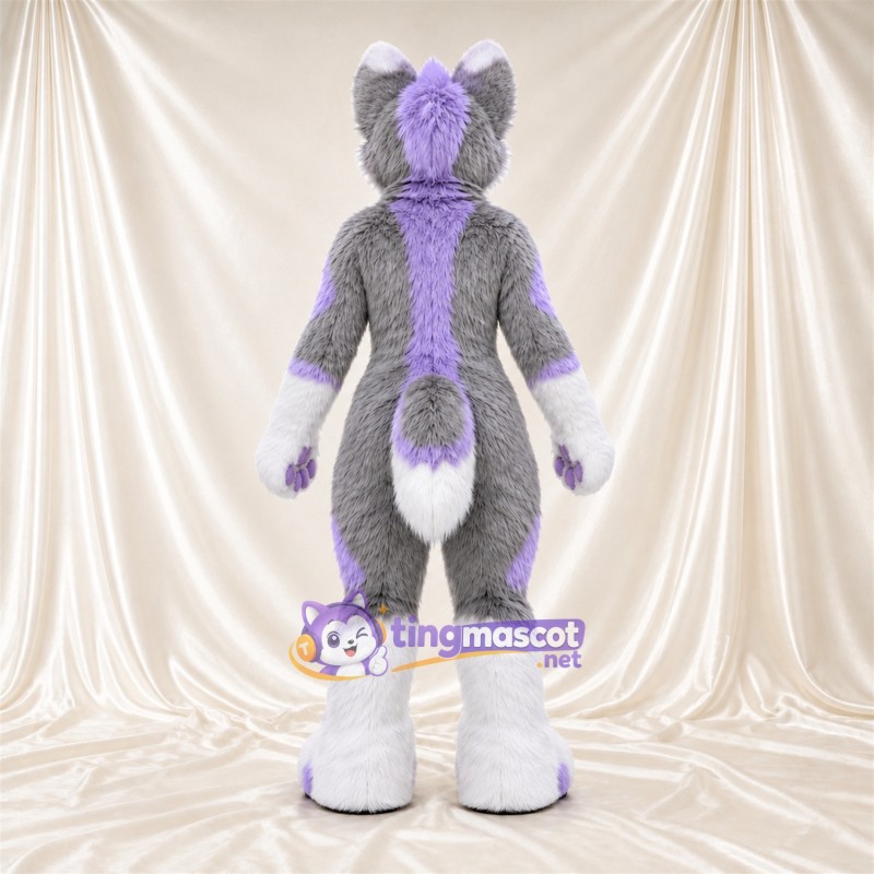 Gray and Purple Dog Mascot Costume - White Belly Gray and Purple Dog Mascot Costume - White Belly