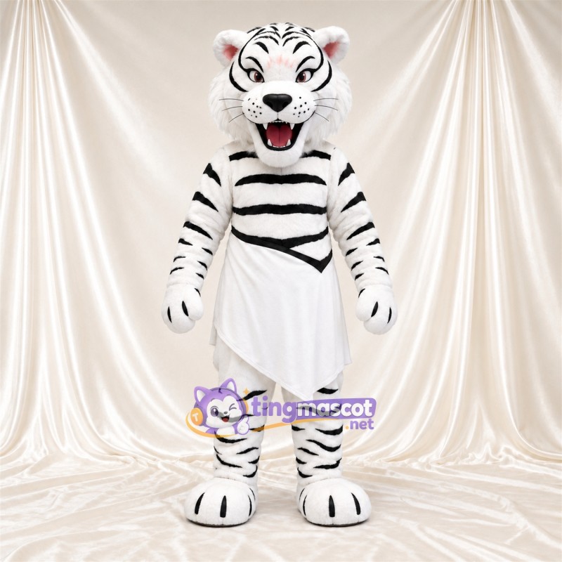 Costume de mascotte Tigre – blanc – Rayures (noir); Ventre (blanc) Costume de mascotte Tigre – blanc – Rayures (noir); Ventre (blanc)