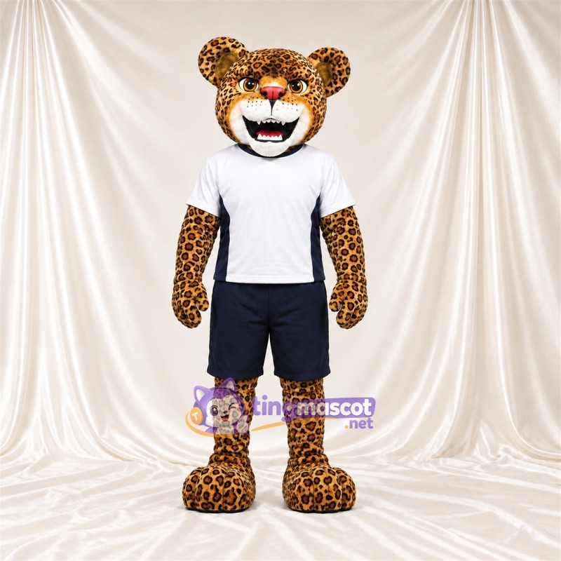 Costume de mascotte Léopard – jaune – Chemise (blanc); Short (noir) Costume de mascotte Léopard – jaune – Chemise (blanc); Short (noir)
