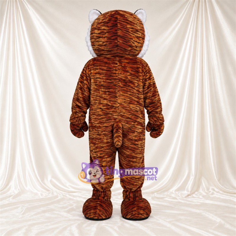 Costume de mascotte Tigre – marron – Museau (blanc); Fines rayures Costume de mascotte Tigre – marron – Museau (blanc); Fines rayures