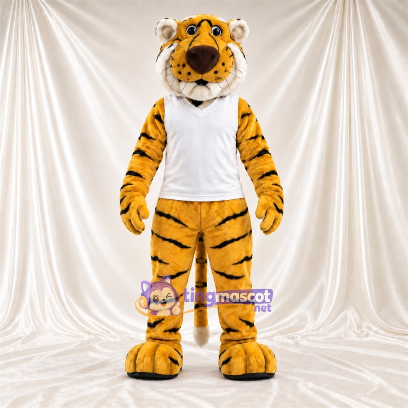Costume de mascotte Tigre – jaune – Débardeur (blanc)