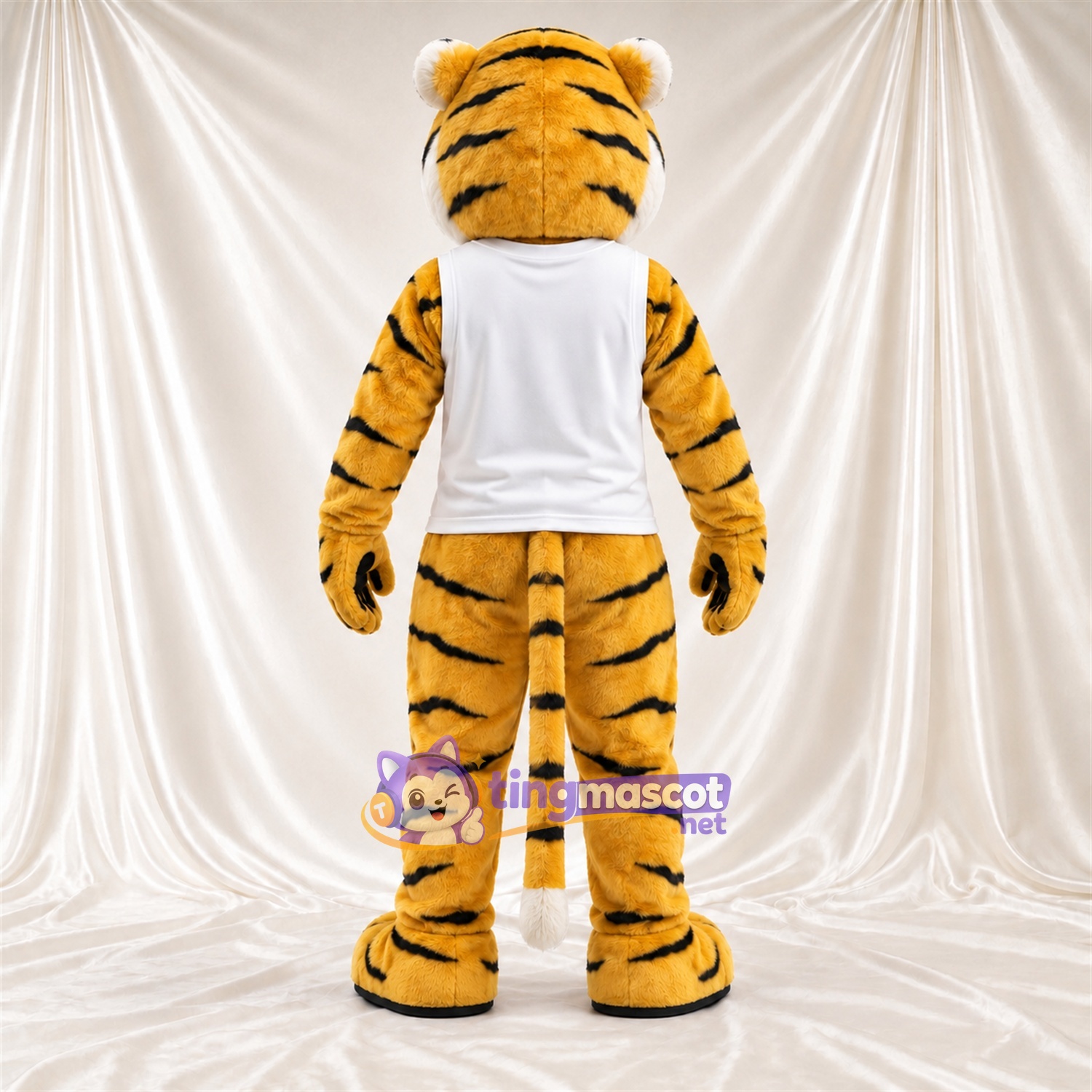 Costume de mascotte Tigre – jaune – Débardeur (blanc) Costume de mascotte Tigre – jaune – Débardeur (blanc)