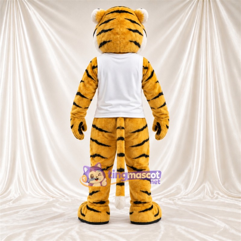 Costume de mascotte Tigre – jaune – Débardeur (blanc) Costume de mascotte Tigre – jaune – Débardeur (blanc)