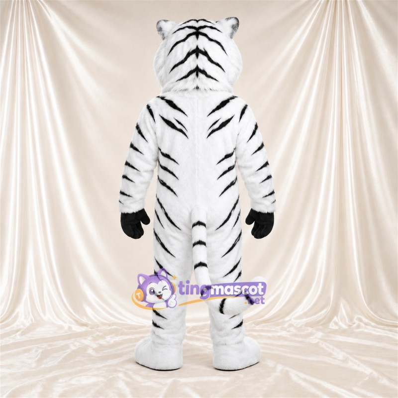 Costume de mascotte Tigre – blanc – Rayures (noir); Gants (noir) Costume de mascotte Tigre – blanc – Rayures (noir); Gants (noir)