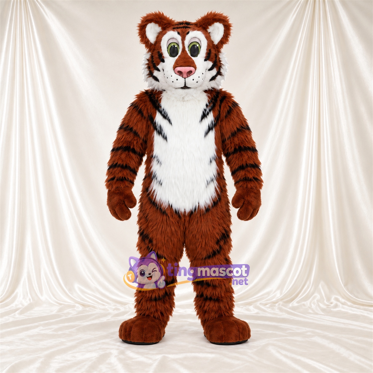 Costume de mascotte Tigre – marron – Ventre (blanc) Costume de mascotte Tigre – marron – Ventre (blanc)