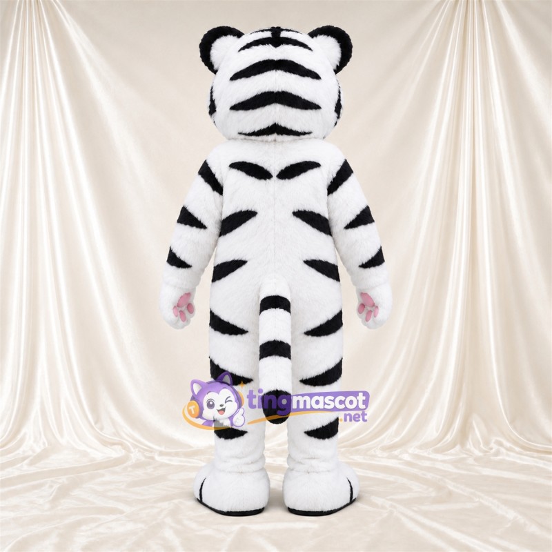 Costume de mascotte Tigre – blanc – Rayures (noir); Coussinets (rose) Costume de mascotte Tigre – blanc – Rayures (noir); Coussinets (rose)