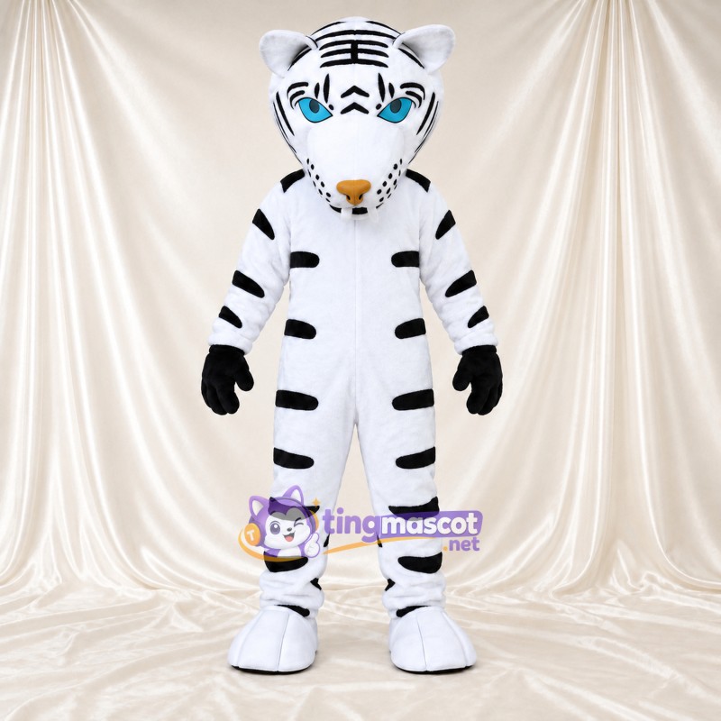 Costume de mascotte Tigre – blanc – Rayures (noir); Gants (noir) Costume de mascotte Tigre – blanc – Rayures (noir); Gants (noir)