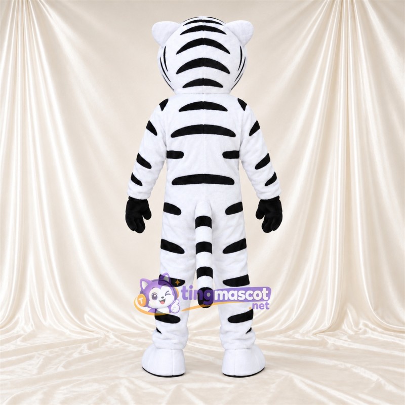 Costume de mascotte Tigre – blanc – Rayures (noir); Gants (noir) Costume de mascotte Tigre – blanc – Rayures (noir); Gants (noir)