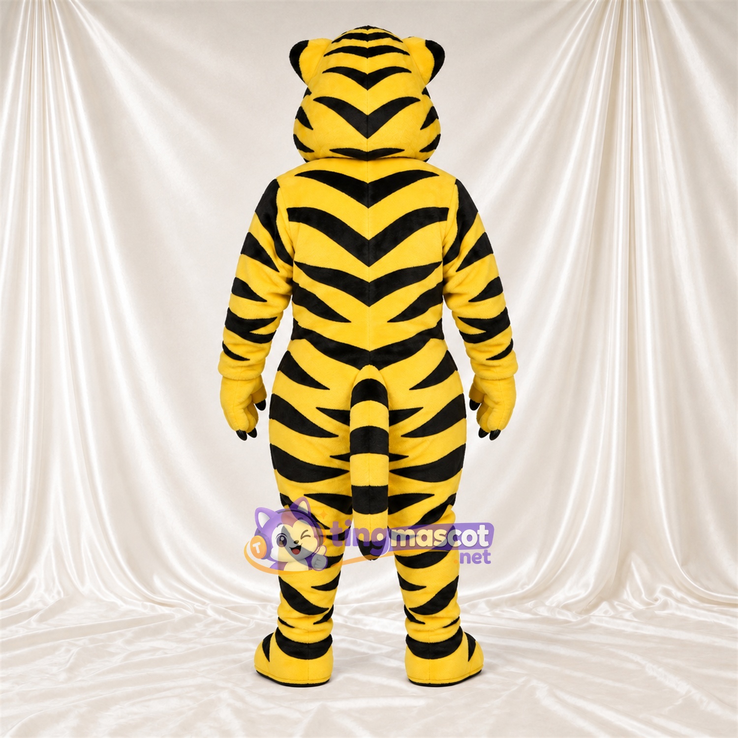 Costume de mascotte Tigre – jaune – Rayures (noir); Ventre (crème) Costume de mascotte Tigre – jaune – Rayures (noir); Ventre (crème)