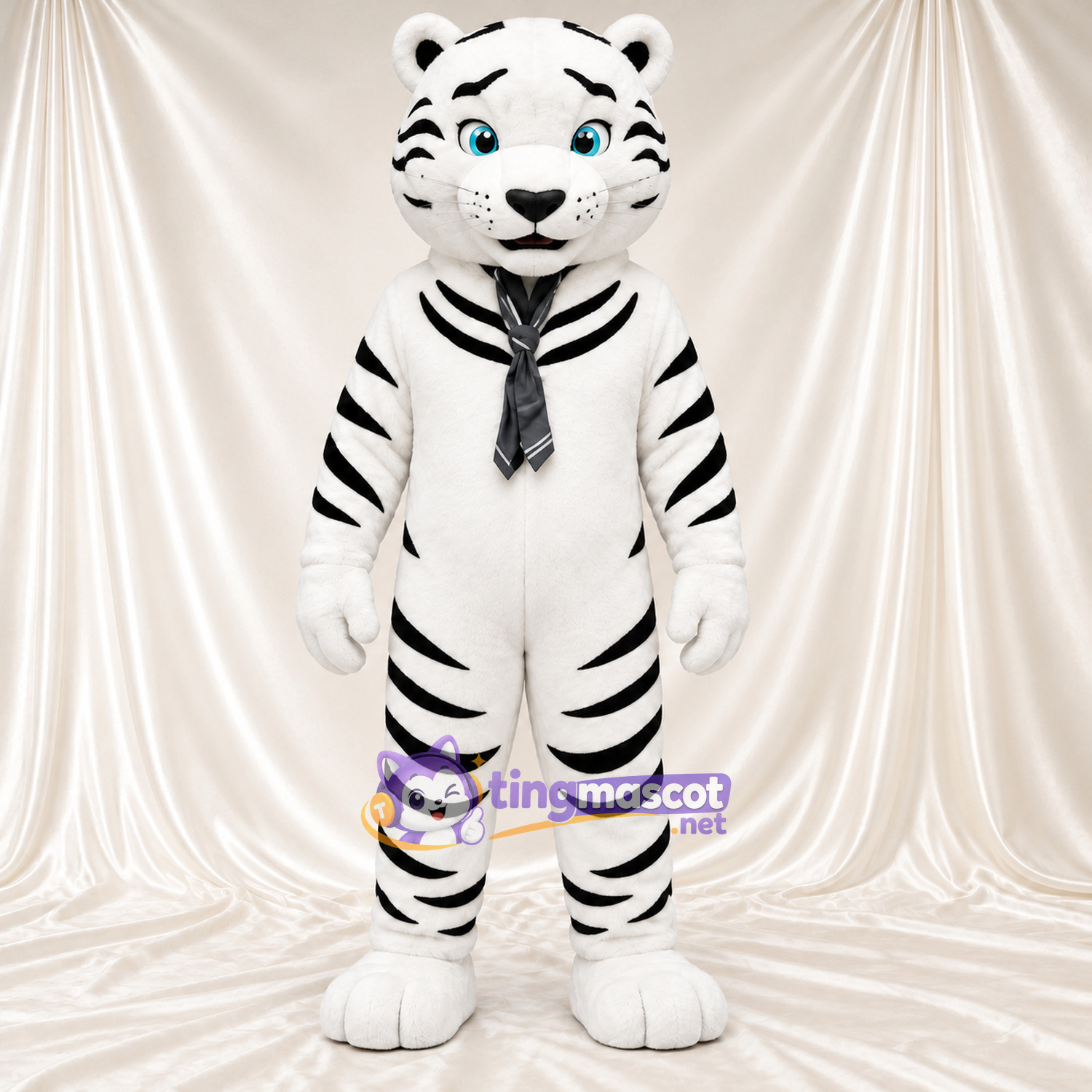 Costume de mascotte Tigre – blanc – Rayures (noir); Cravate Costume de mascotte Tigre – blanc – Rayures (noir); Cravate