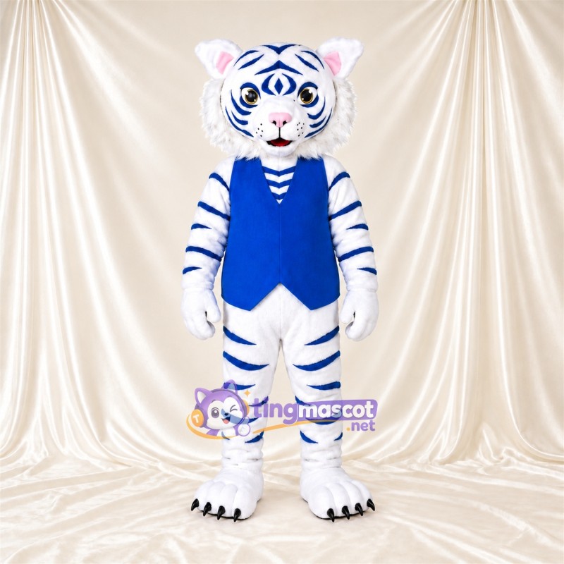 Costume de mascotte Tigre – blanc – Rayures (bleu); Gilet Costume de mascotte Tigre – blanc – Rayures (bleu); Gilet