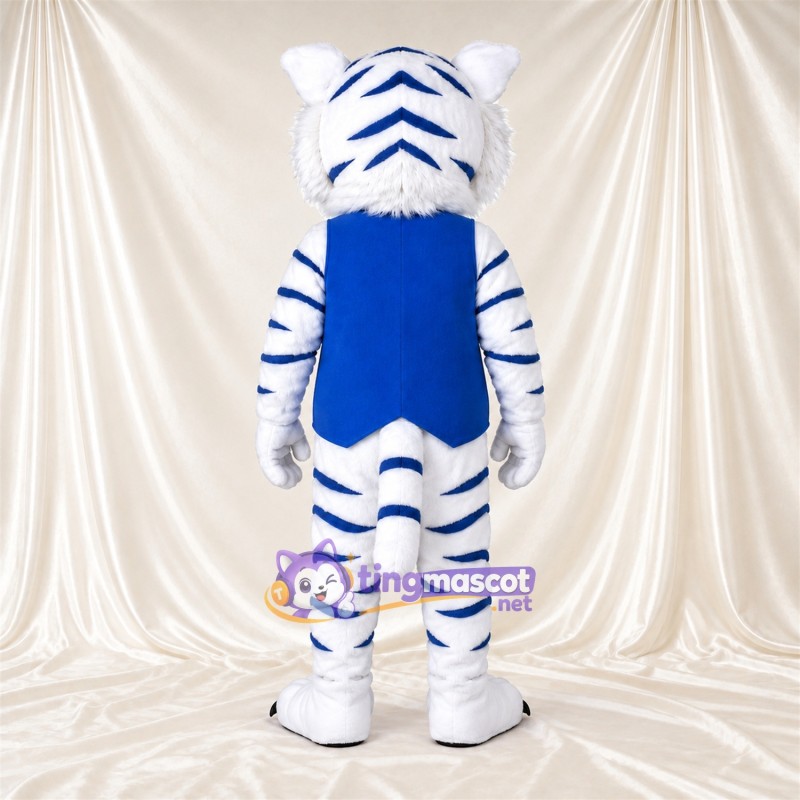 Costume de mascotte Tigre – blanc – Rayures (bleu); Gilet Costume de mascotte Tigre – blanc – Rayures (bleu); Gilet