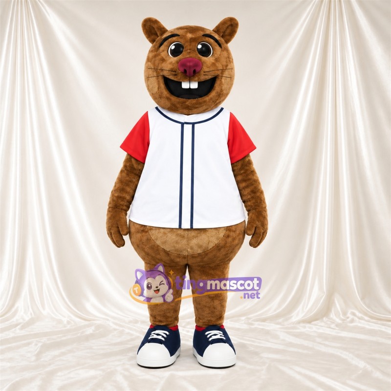 Brown Beaver Mascot Costume - Baseball Jersey Brown Beaver Mascot Costume - Baseball Jersey