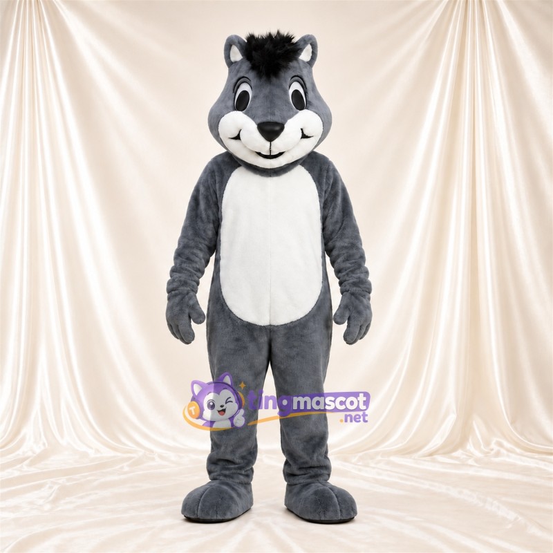 Maskottchenkostüm Comic-Nagetier – grau – Bauch (weiß); Haarschopf (schwarz) Maskottchenkostüm Comic-Nagetier – grau – Bauch (weiß); Haarschopf (schwarz)
