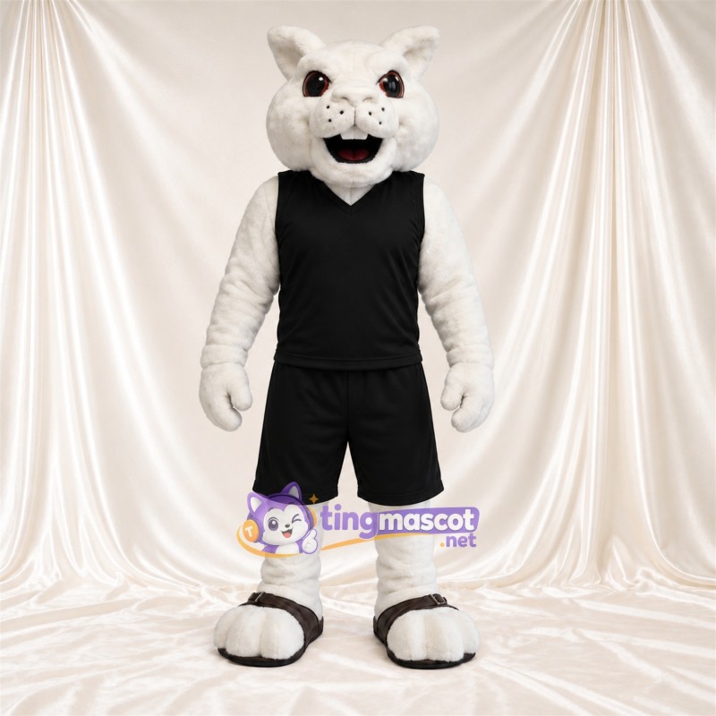 Costume de mascotte Chat – blanc – Tenue de sport (noir) Costume de mascotte Chat – blanc – Tenue de sport (noir)