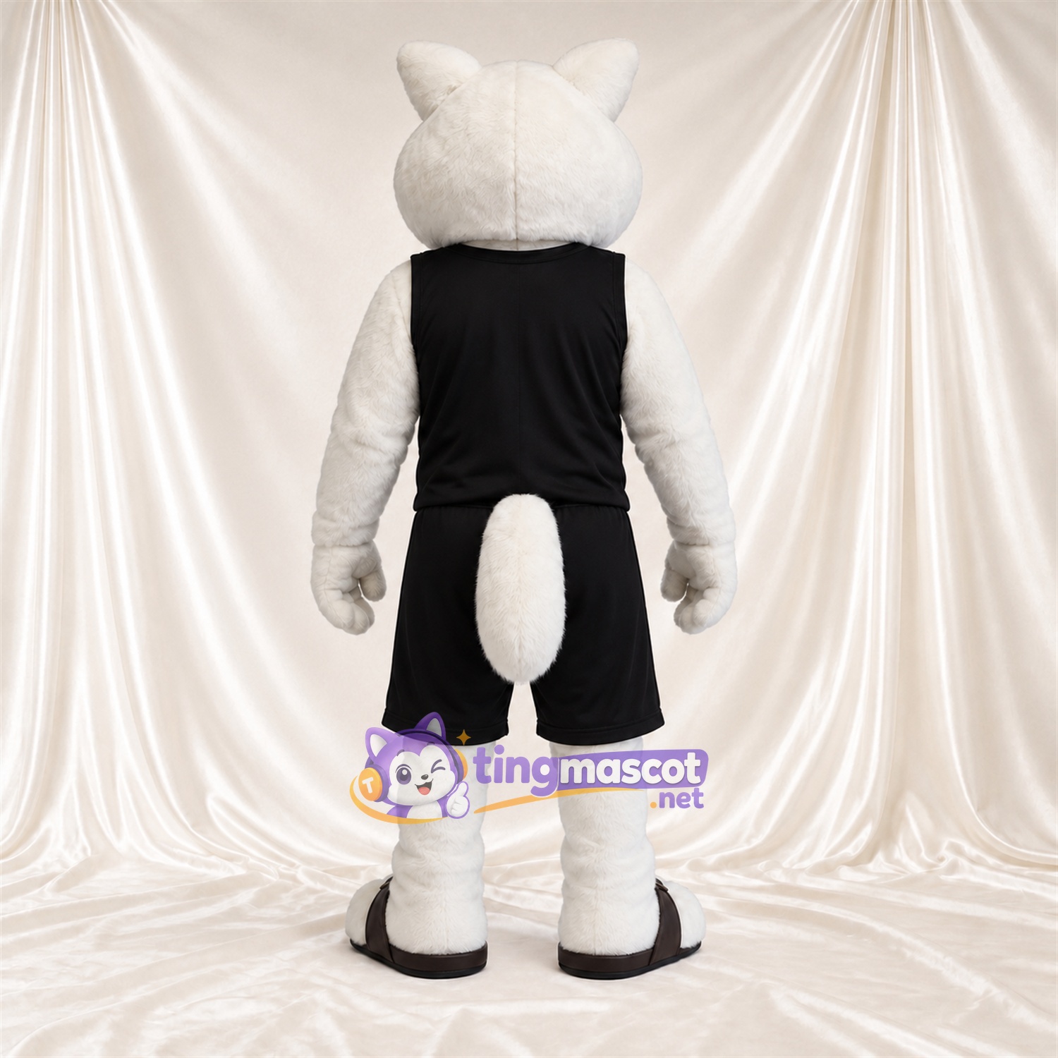 Costume de mascotte Chat – blanc – Tenue de sport (noir) Costume de mascotte Chat – blanc – Tenue de sport (noir)