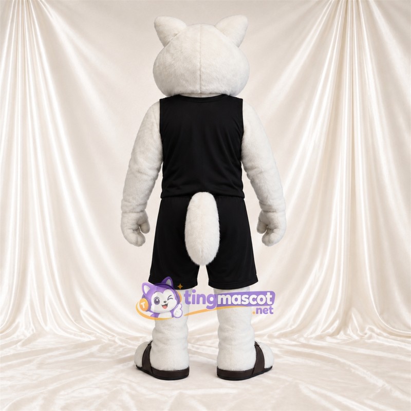 Costume de mascotte Chat – blanc – Tenue de sport (noir) Costume de mascotte Chat – blanc – Tenue de sport (noir)