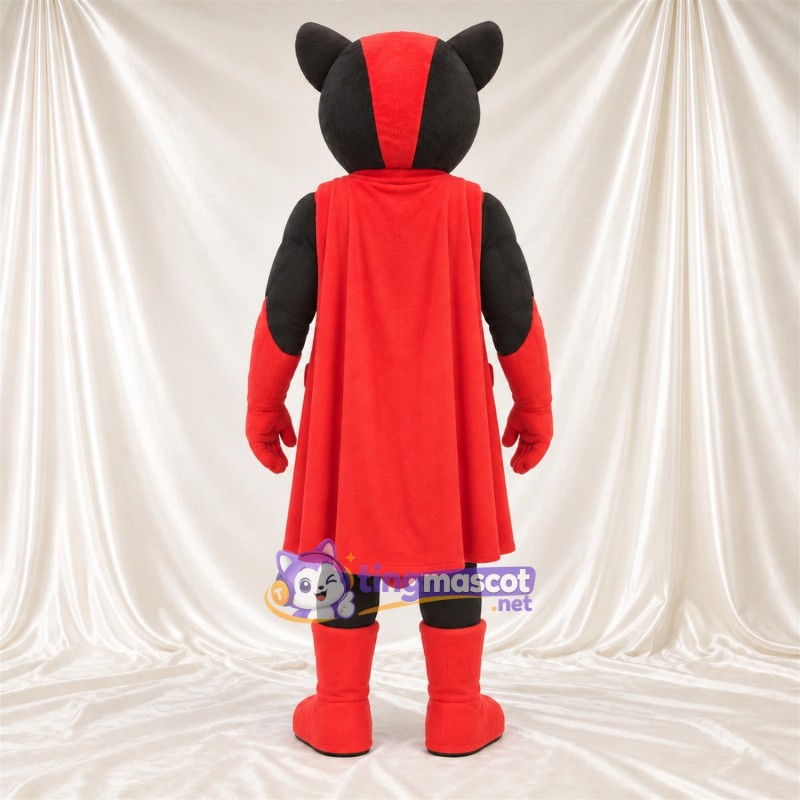 Black and Red Superhero Cat Mascot Costume - Red Cape and Mask Black and Red Superhero Cat Mascot Costume - Red Cape and Mask