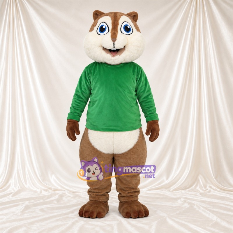 Brown Chipmunk Mascot Costume - Green Shirt Brown Chipmunk Mascot Costume - Green Shirt