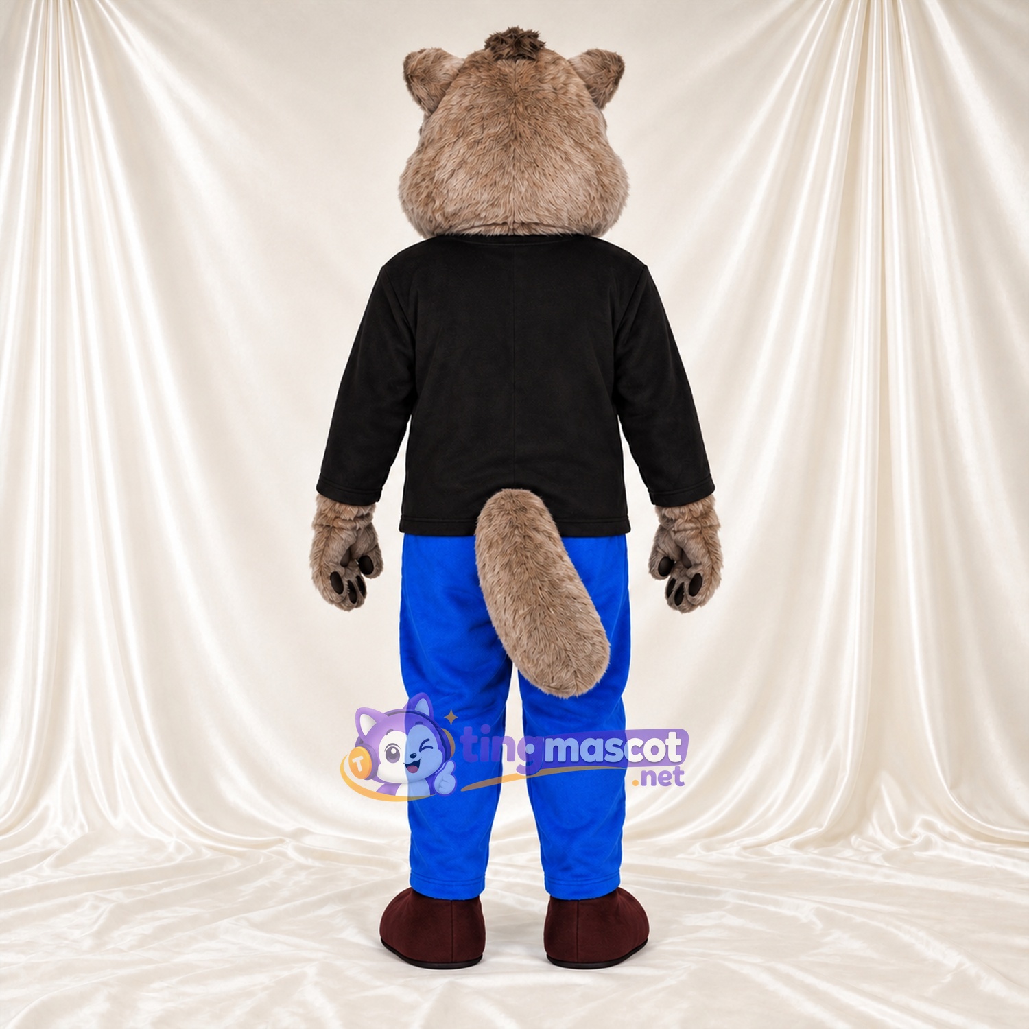 Brown Beaver Mascot Costume - Black Shirt and Blue Pants Brown Beaver Mascot Costume - Black Shirt and Blue Pants