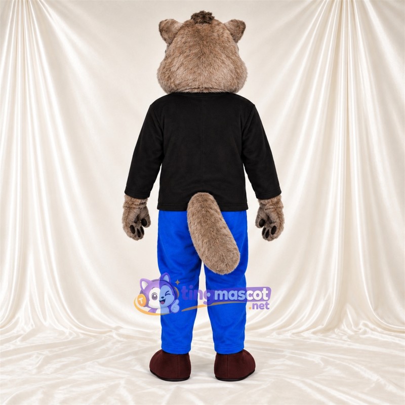 Brown Beaver Mascot Costume - Black Shirt and Blue Pants Brown Beaver Mascot Costume - Black Shirt and Blue Pants